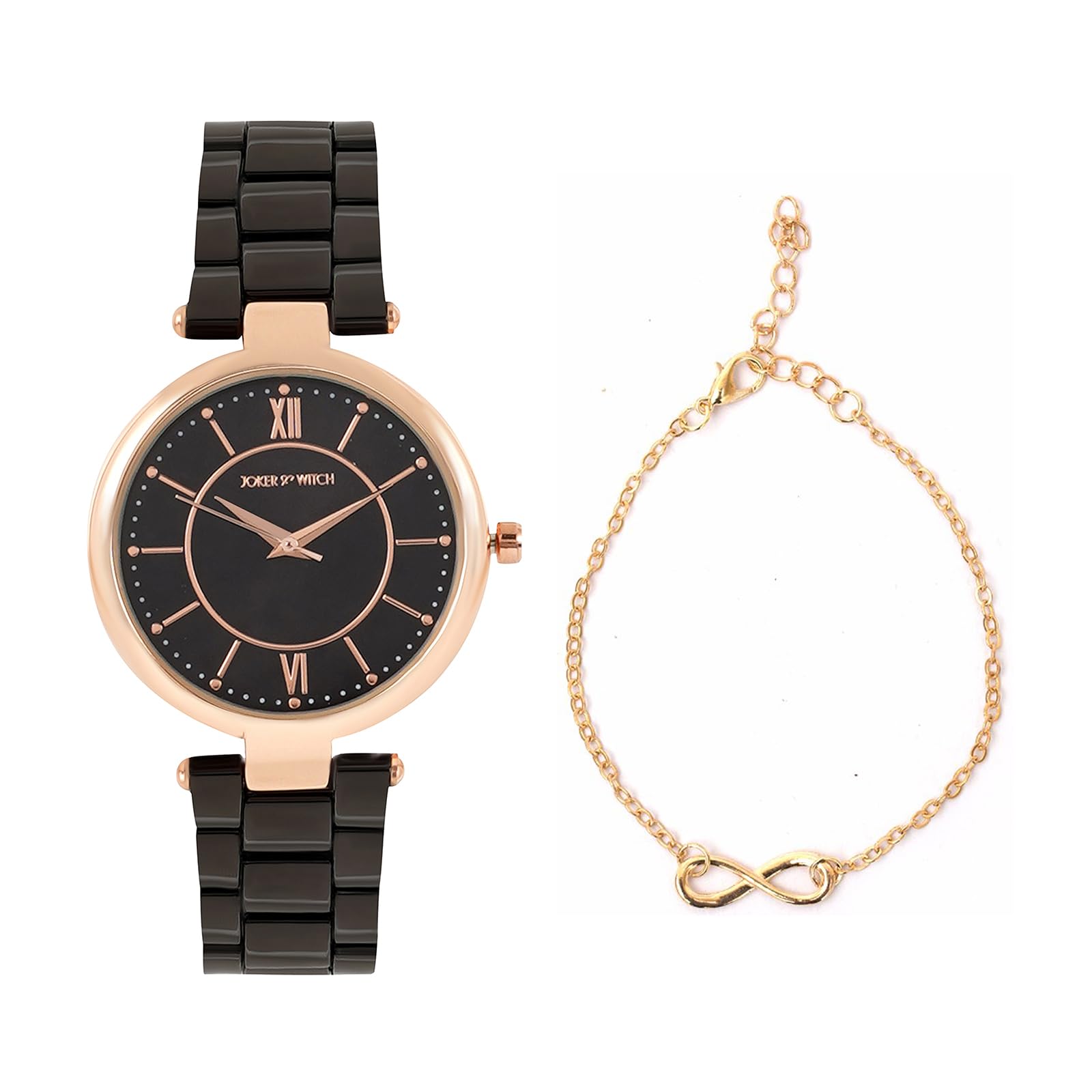 Joker & Witch Stainless Steel Women Amethyst Rosegold Analog Watch Bracelet Stack, Black Dial, Black Band (B0C7LBL47L) Amazon Price History, Amazon Price Tracker