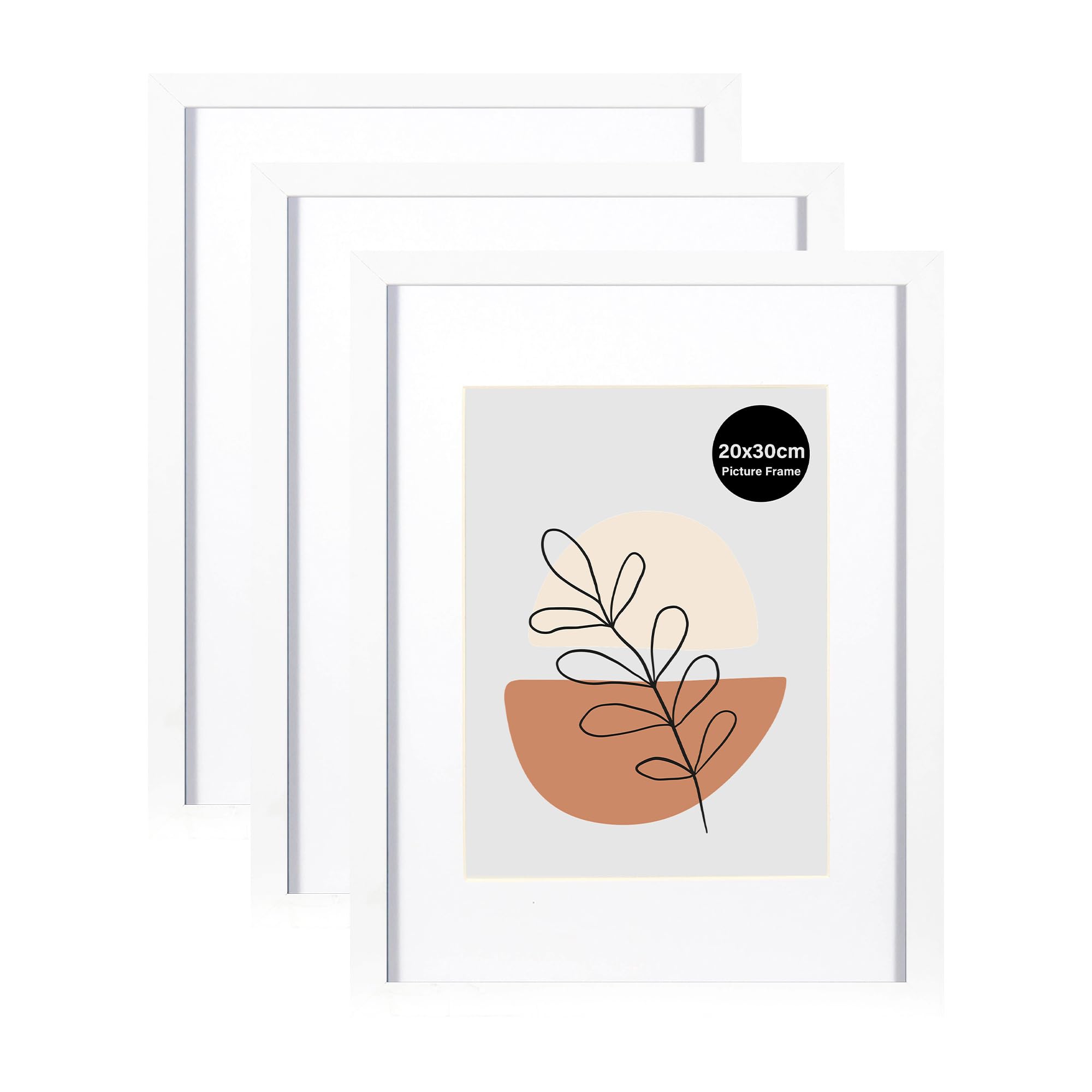 Kaiwin White Set Of 3 Picture Frames 8X12 Inches, With 6X8 Inches Mat, Wooden, With Acrylic Glass, For Hanging And Tabletop, For Photos, Posters, Puzzles, 8X12 Cm, With 15X20 Cm Mat