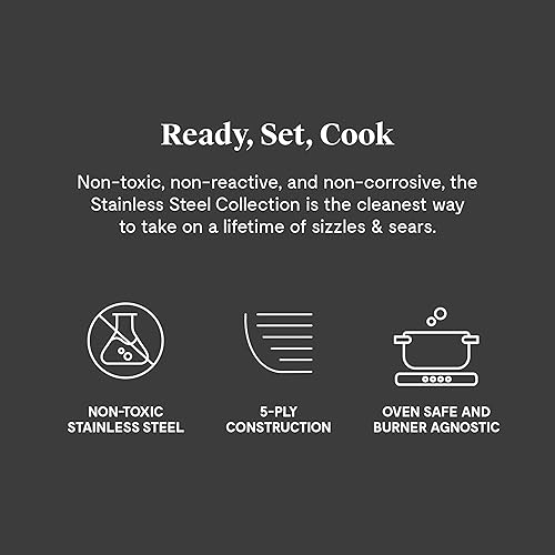 Miniatura 7 de Caraway Mini Duo de acero inoxidable, sartén de acero inoxidable de 5 capas (8 pulgadas) y sartén de acero inoxidable (1.75 cuartos de galón), apto