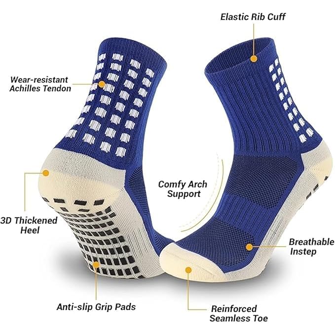 Image of Hi-Tech Performance Athletic Grip Socks for Men & Women Crew Length, Anti-Slip Rubber Grip socks for footballer, Thick Cushion Sports Socks for Running, Gym, Training