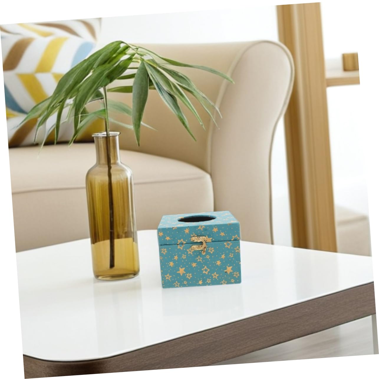 Retro Luxus Holz Taschentuchbox 2 Stück mit Blauer Stoffoptik