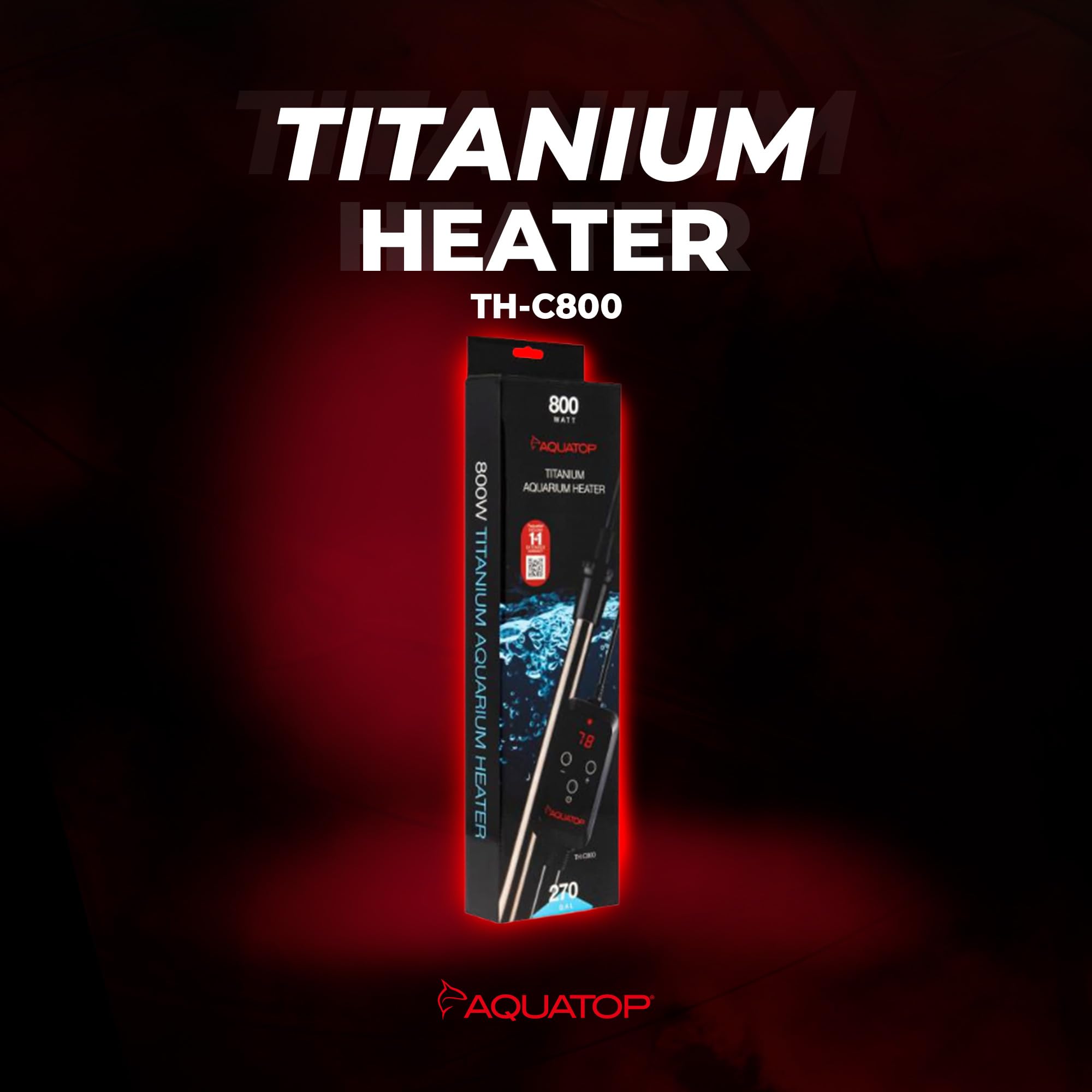 Aquatop TH-C800 - Calentador de titanio de 800 W con controlador, sumergible para tanques de hasta 270 galones, ajustable de 20.0 a 33.3 °C, duradero para peces y tortugas grandes, TH-C800