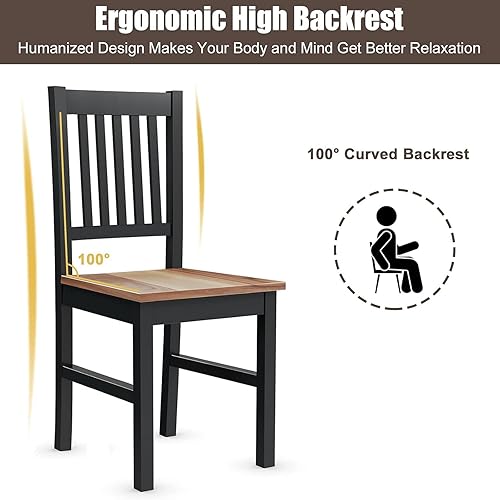 Miniatura 5 de Nightcore - Juego de 4 sillas de comedor de madera, asiento de nogal con respaldo de listones, patas de madera de goma, sillas de comedor sin brazos