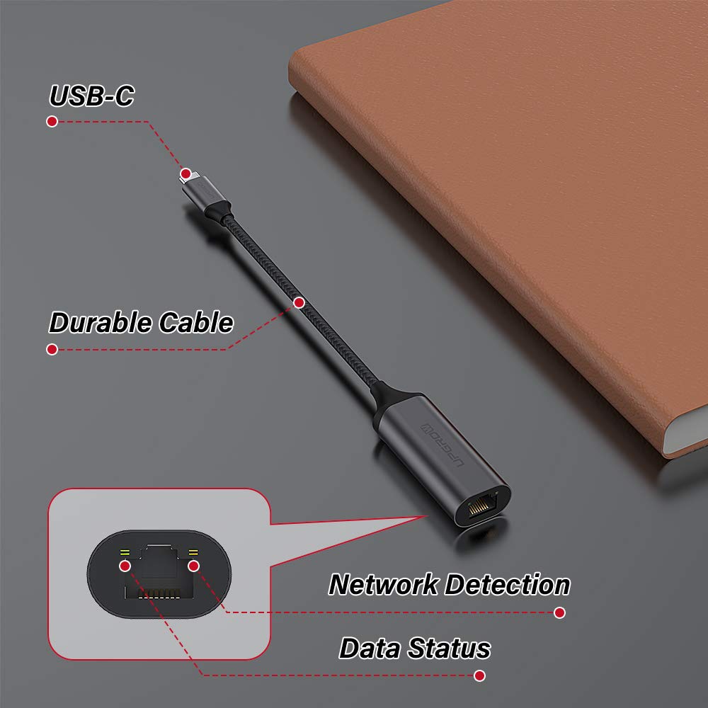 Upgrow USB C to Ethernet Adapter Portable USB C 3.0 to 1-Gigabit 10/100/1000 Mbps RJ45 for MacBook Pro,MacBook Air,iPad Pro, ChromeBook, XPS, Galaxy, and More