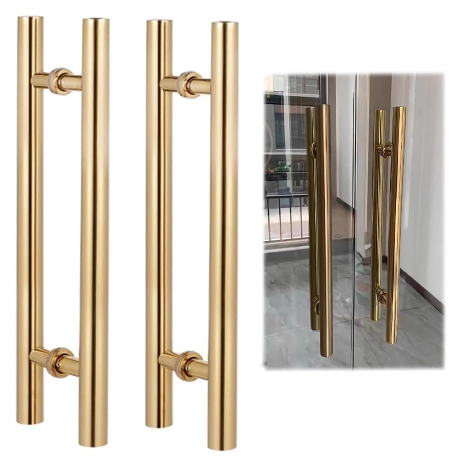 CWCQGH Push Pull Door Handle, Sliding Barn Door Handle, Stainless Steel Commercial Front Glass Door Handle Bar Pull,Gold-80cm(31.5inch)