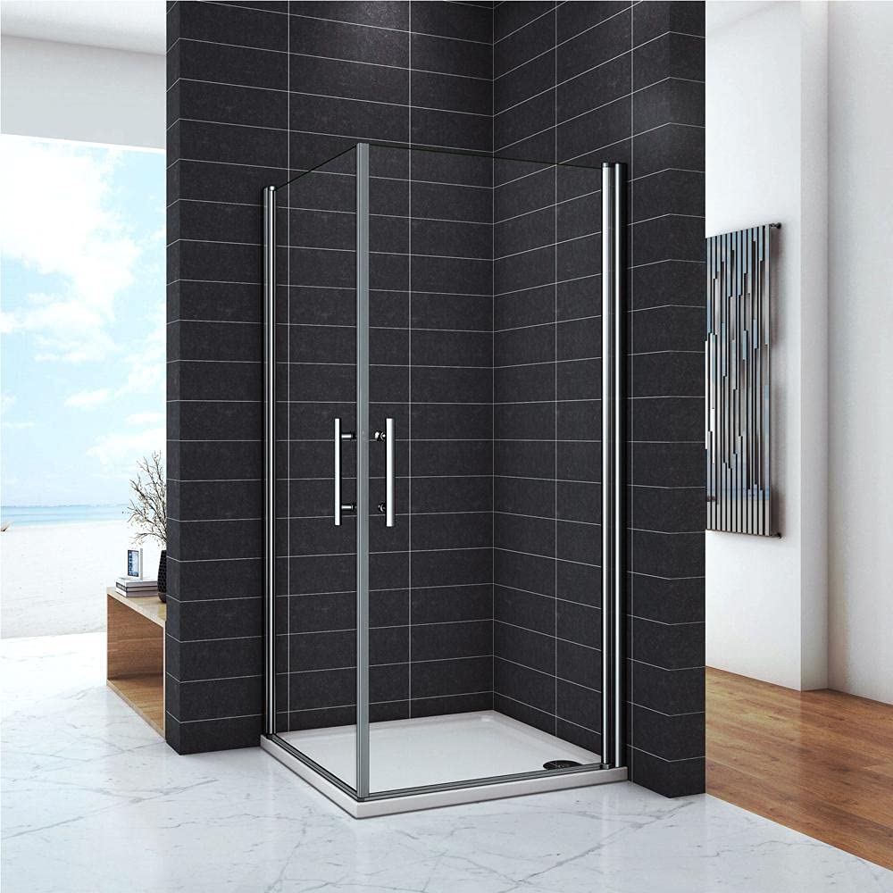 Box Doccia Angolare 187cm 2 Ante Porte Battente Vetro 6mm 80x80cm Cromo