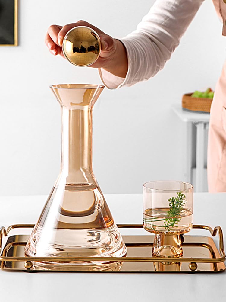 Pssopp Jarra de Vidrio en Frío, Jarra Retro de Agua de Vidrio Grueso, Cabecilla de Gran Capacidad con Taza de Agua para Decoración de la Mesita de Noche (A)