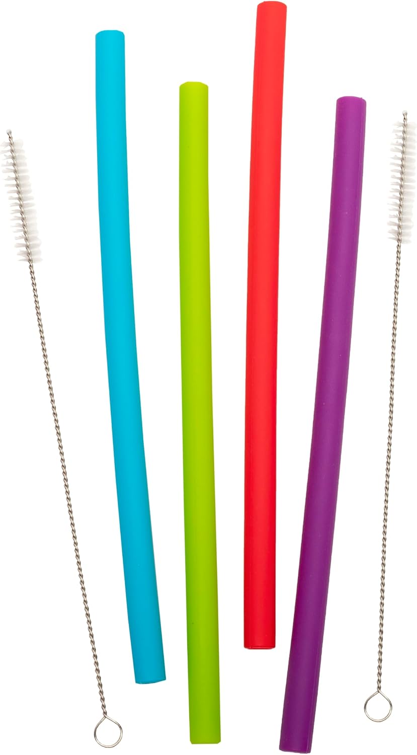 KOLORAE Big Silicone Straws W/cleaning Brushes-long Straight Flexible Reusable Silicone Drinking Straws With Assorted Colors And Cleaning Brushes Perfect For Home, School, Office, Work (36 Count)
