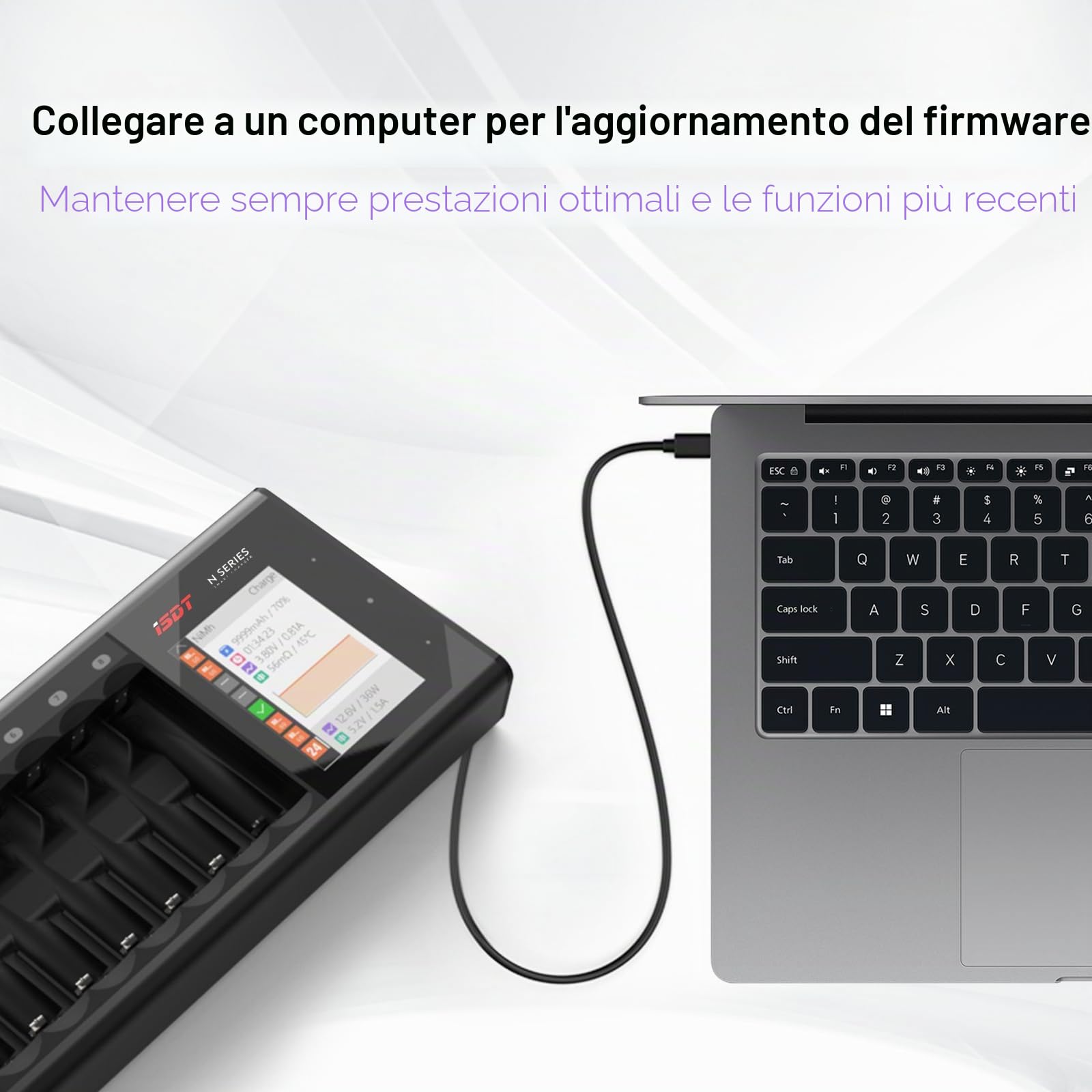 ISDT N8, caricabatterie veloce a 8 slot con display LCD, uscita di tipo C QC3.0, caricabatterie ricaricabile per AA AAA Li-lon LiHv Ni-MH Ni-Cd LiFePO4