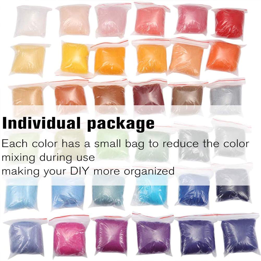 LIANRISES 40 Feltro Per Lavoretti Lana Cardata Per Infeltrimento Kit Aghi In Legno E 3 Aghi 40 Colori 3 Grammi DIY