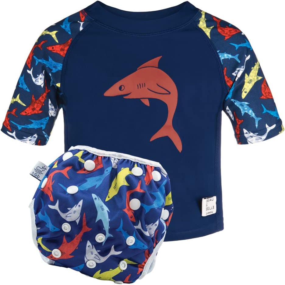 Reusable Swim Diaper and Swim Shirt Set 18months, Adjustable Cloth Diaper, Rashguard