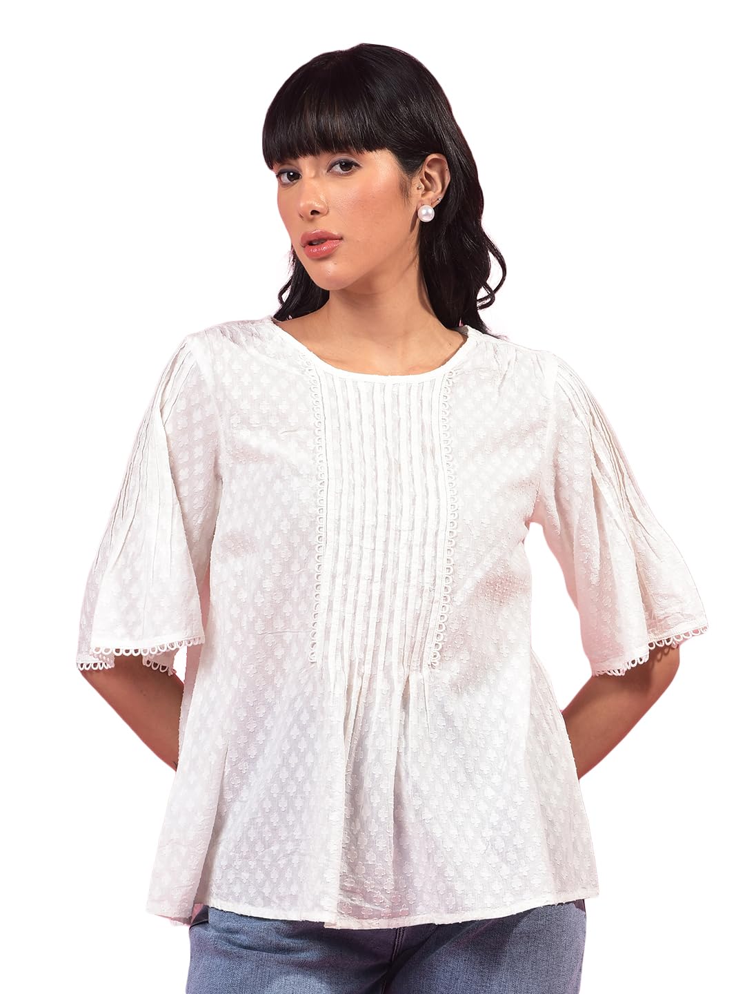 crimsoune club Women's White Embroidered 100% Cotton Top-picture-16