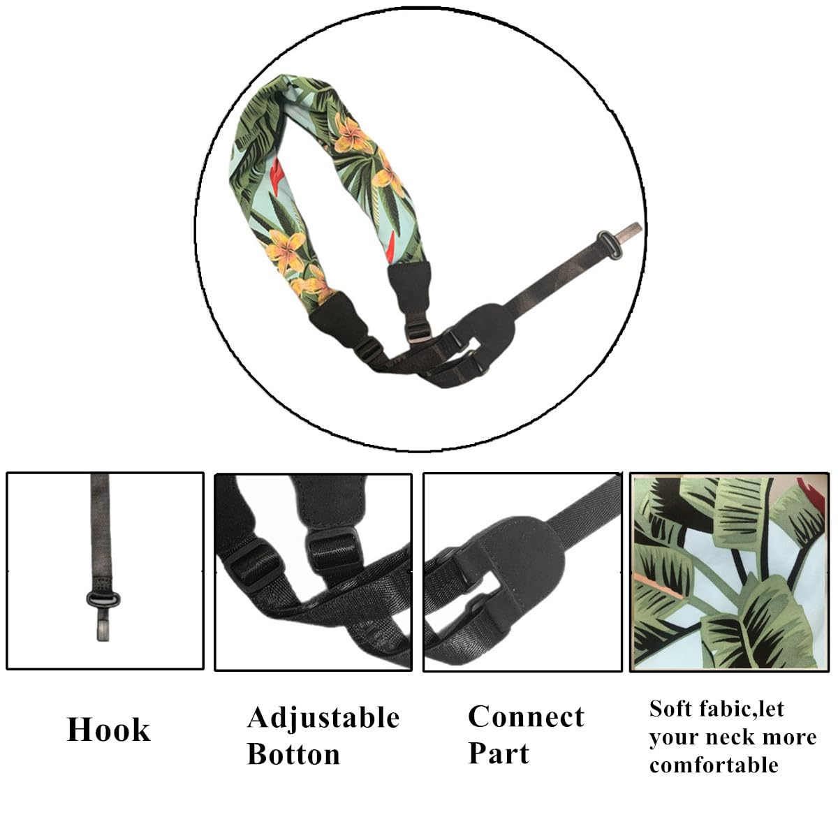 Trssorm Ukulele Strap Scarf Style Adjustable Neck Strap and Ukulele Belt with Hook for Guitar, Green, 75 - Image 3