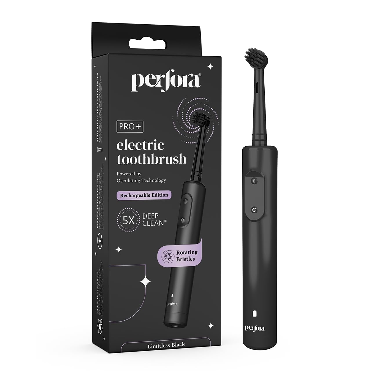 Perfora PRO Oscillating Electric Toothbrush | Electric Toothbrush Rechargeable, Electric Brush, Toothbrush Electric Adult, 8800 RPM, 2 Mode, 2 min Auto Timer (Limitless Black)