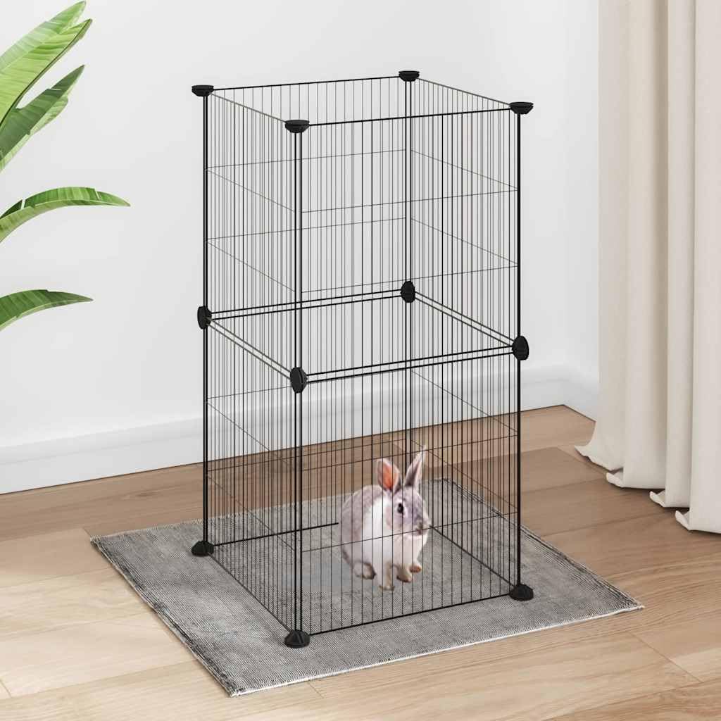 8-TLG. Haustierkäfig Schwarz aus pulverbeschichtetem Stahl 35x35 cm Paneele Kleintiergehege für Kaninchenstall, Meerschweinchenstall, Hamsterkäfig, Nagerheim, Innengehege, Garten