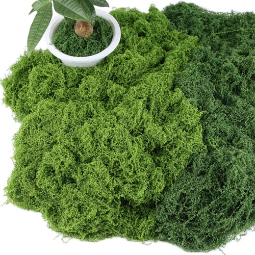 Acual Deko Moos 200g Kunstmoos zum Basteln Moos Deko Islandmoos Echtes Aussehen künstliches moos Zum Basteln Bastelmoos für Dekomoos Wände Terrarium Weihnachtsdorf Zubehör Aquarium