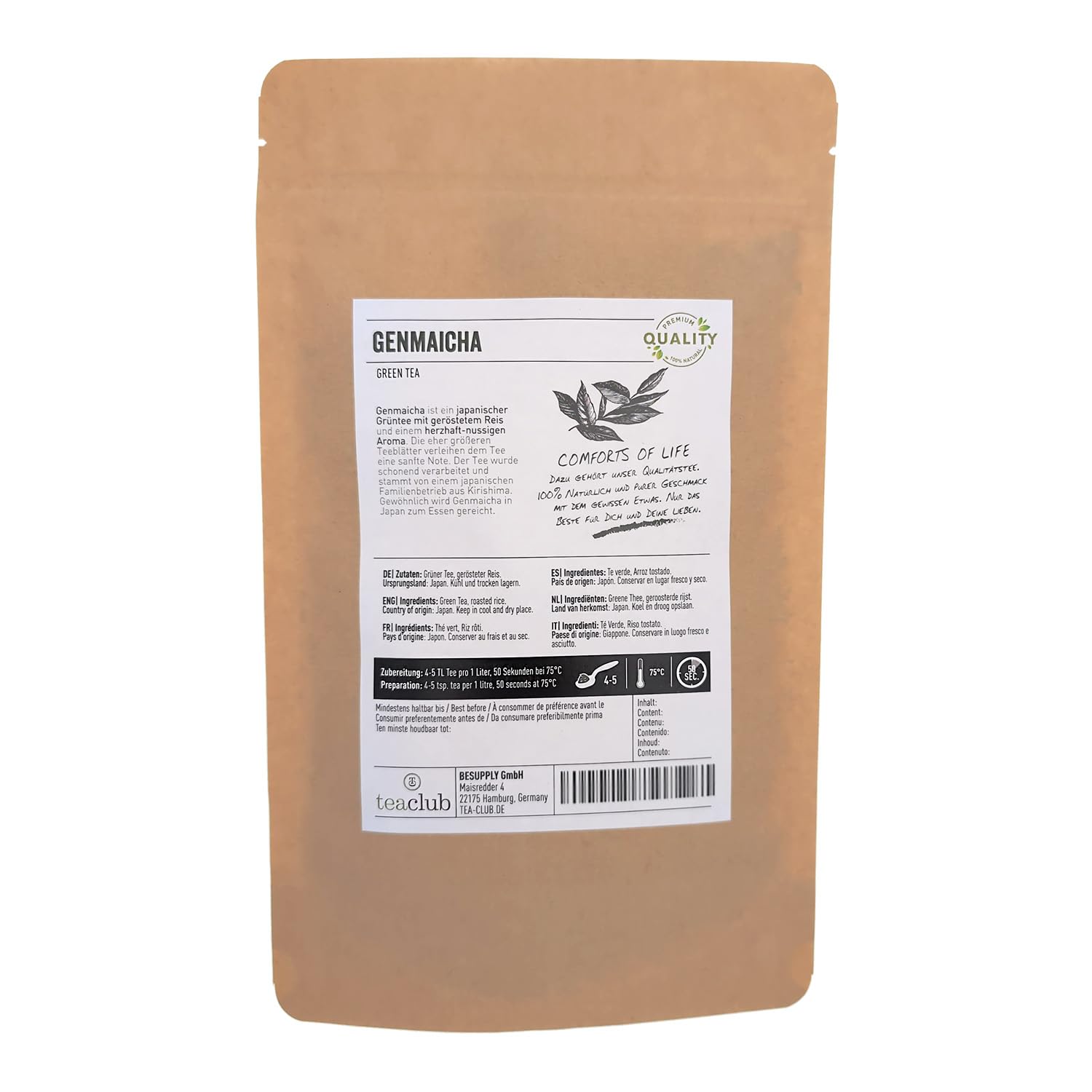TeaClub Tè Genmaicha Sfuso 500g – Tè Verde Giapponese con Riso | Tè verde giapponese con riso, aroma delicato di nocciola, azienda familiare Kirishima, tè verde lavorato con cura