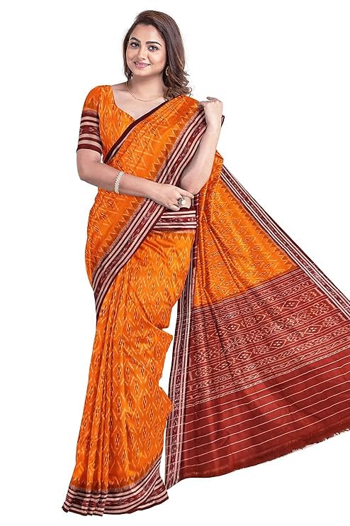 Image of Ikat Women's Cotton Saree, Handmade Pure Cotton Khandua Saree, Ikkat Orissa Traditional Handloom Saree Without Blouse