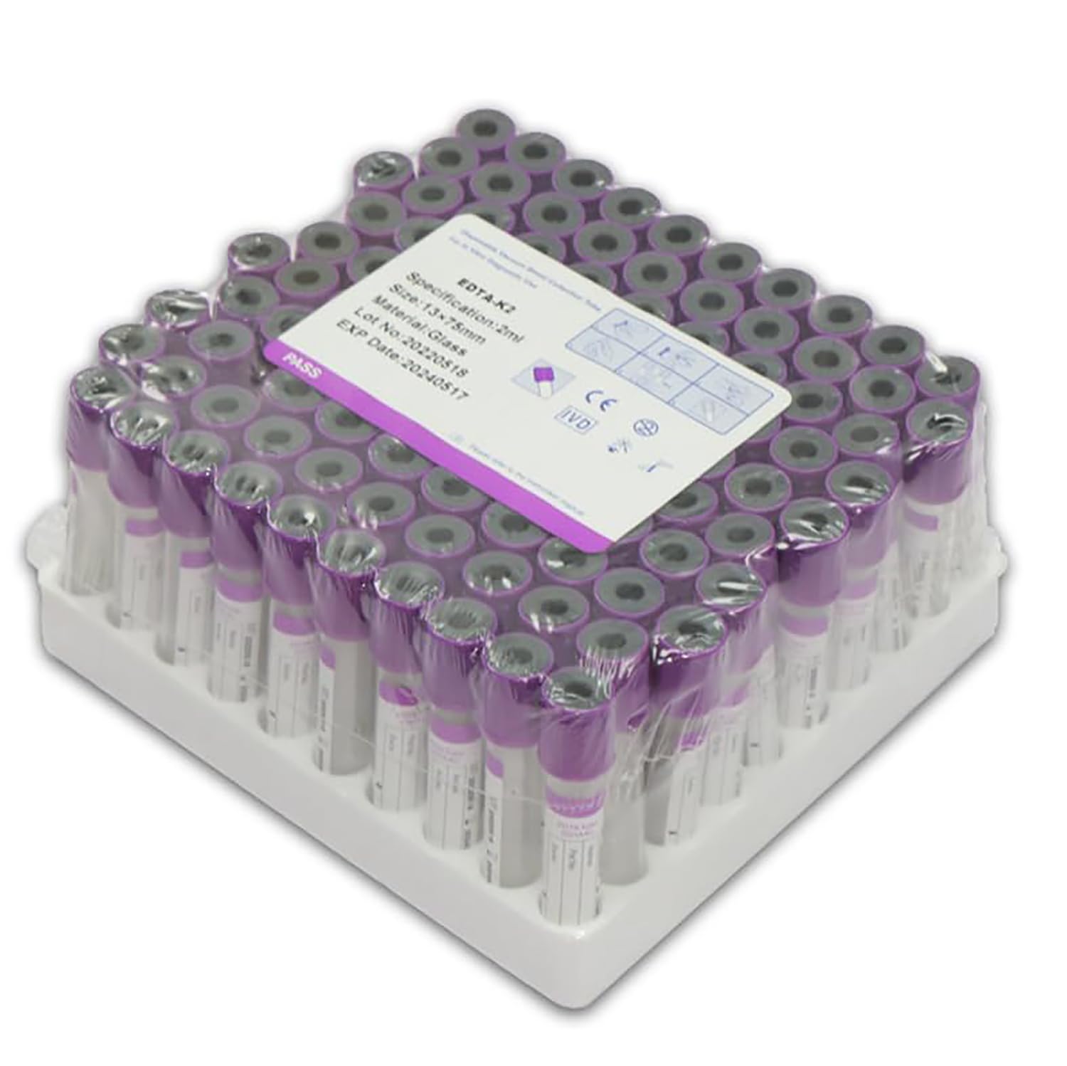 Provetta per prelievo di Sangue sottovuoto da 100 Pezzi, provette in Vetro EDTA K2 da 2 ml/3 ml/5 ml/10 ml con Tappo a Vite Viola per Laboratorio, per Laboratorio