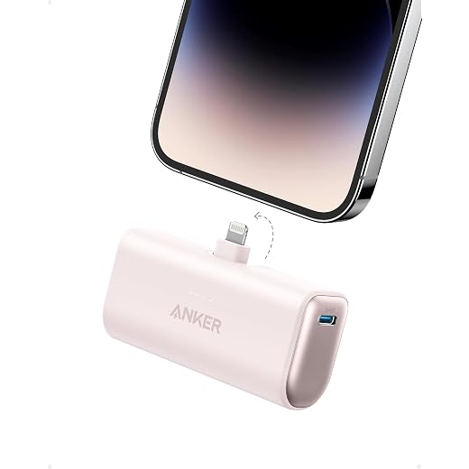 Anker Portable Charger with Built-in Lightning Connector, Portable Charger 5,000mAh MFi Certified 12W, Compatible with iPhone 14/14 Pro / 14 Plus / 14 Pro Max, iPhone 13 and 16 Series (Pink)