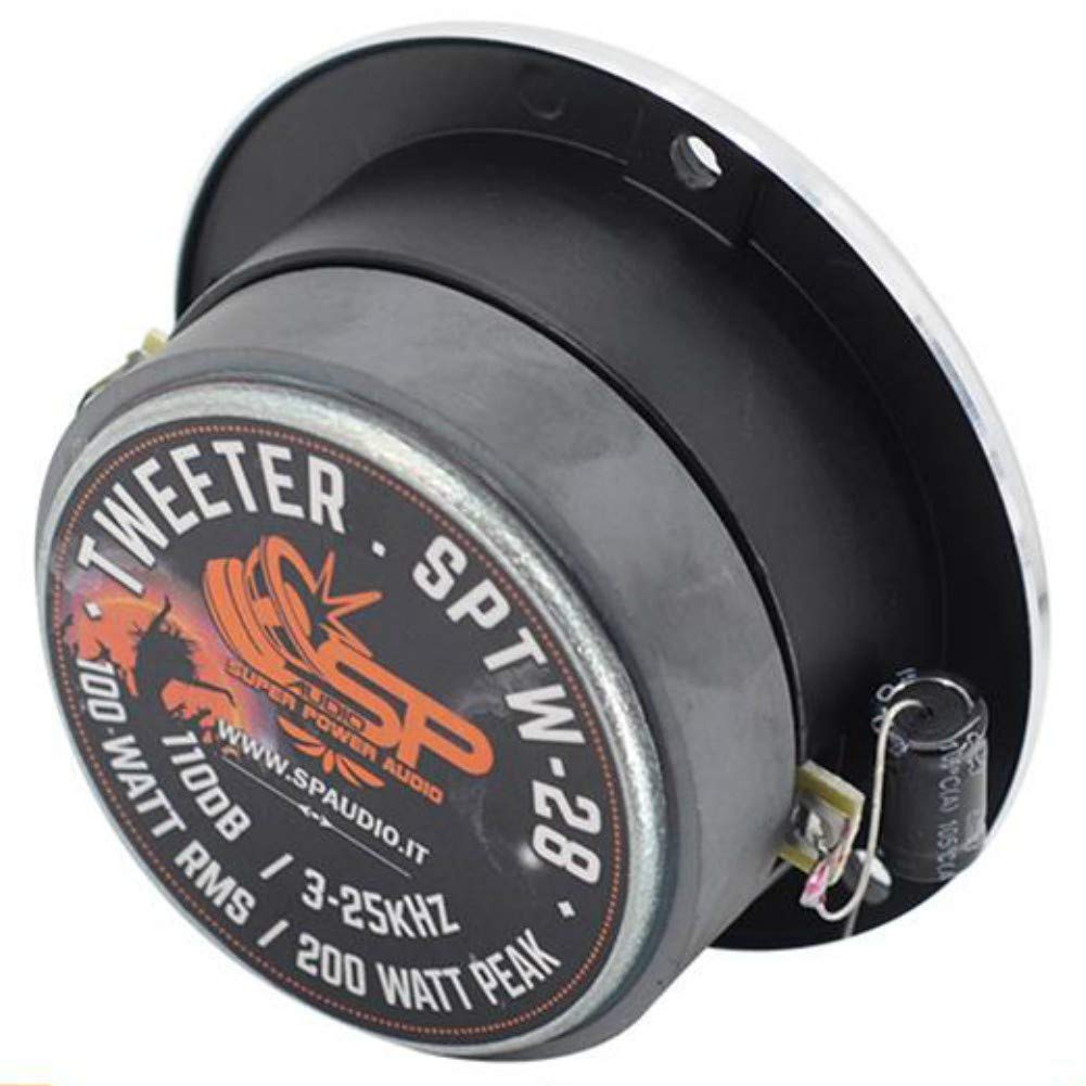 SP 2 Tweeter Audio SPTW28 Ultra Slim 100 Watt rms et 200 Watt Max avec 9,40 cm diamètre et 107 DB de sensibilité Profondeur 4,20 cm, par Paire + 3 Stickers Cadeau