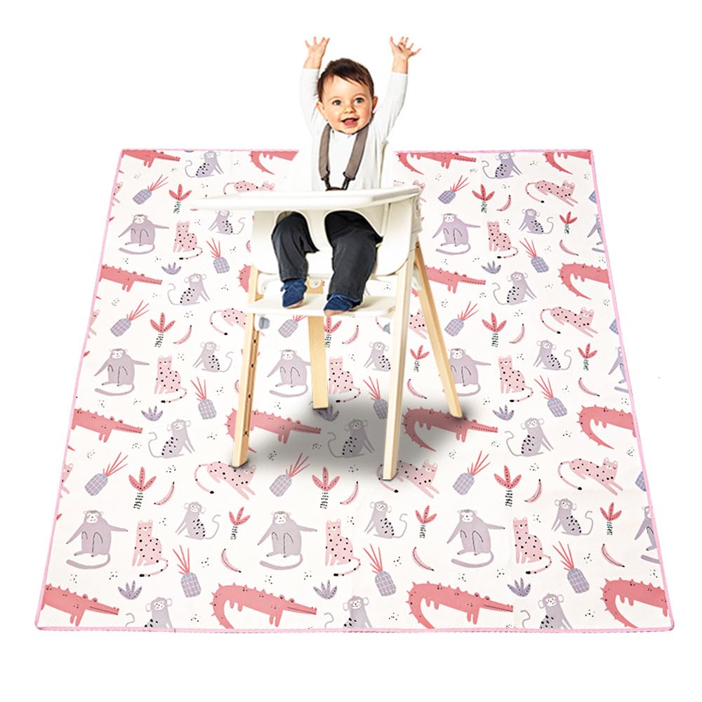 Treer Splash Mat for Under Highchair, 43" Baby Splat Mat Waterproof Anti Slip High Chair Spill Mat, Creative Easy Clean Washable Weaning Mess Play Mat Tablecloth Picnic Mat (Pink Crocodile)