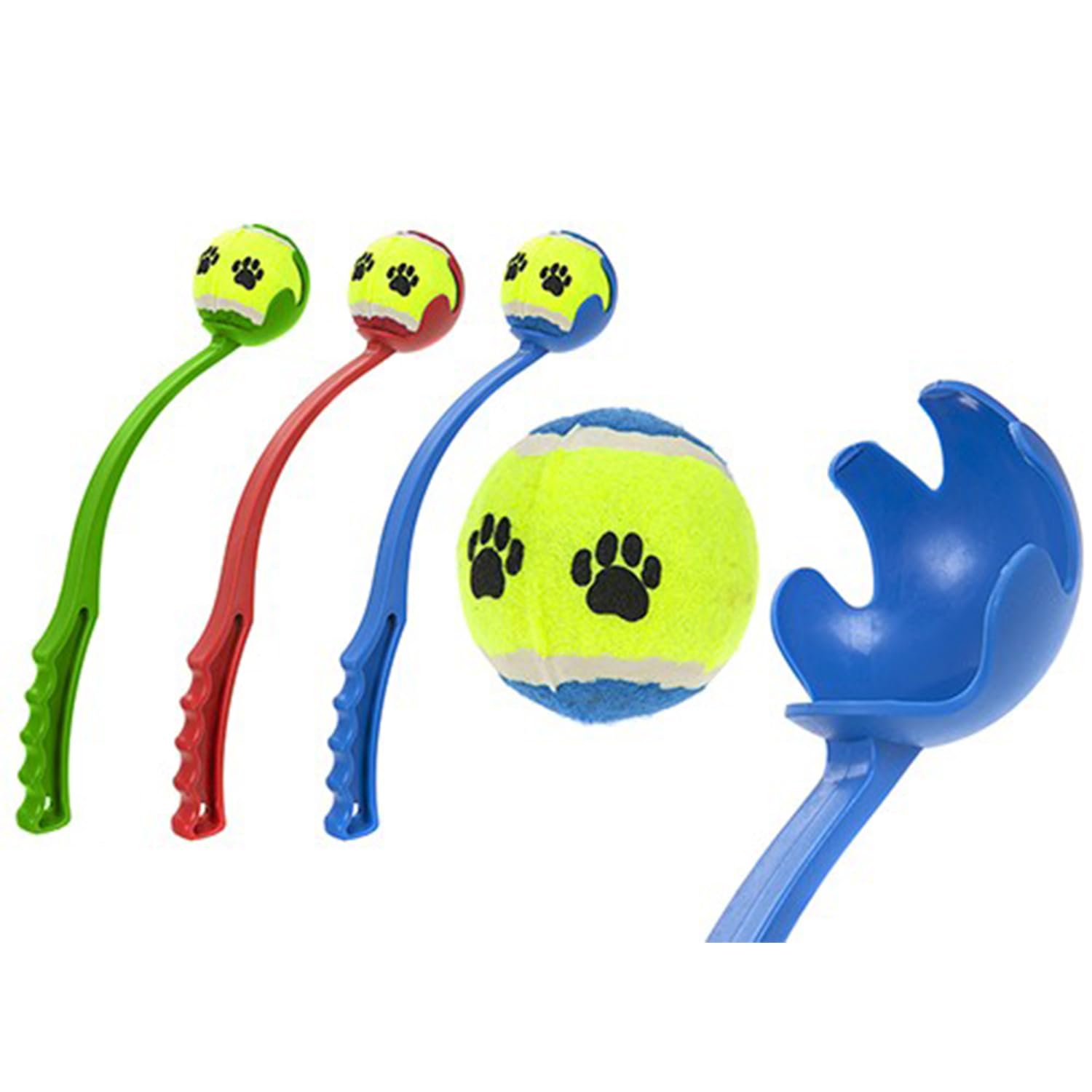 DOG BALL THROWER LAUNCHER GREEN + TENNIS BALL PUPPY PET TRAINING EXERCISE 38CM