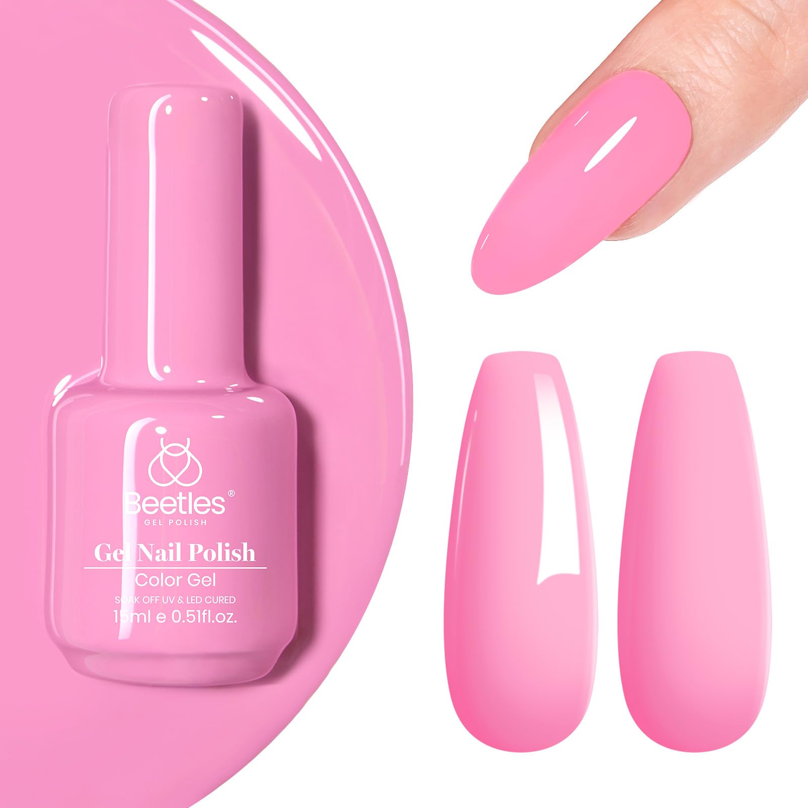 Beetles Pink Gel Polish - Silk Rosettes 15ML/0.51Fl Oz, Light Pink Gel Nail Polish, Soak Off UV LED Lamp Nail Art, Long-Lasting Manicure Salon DIY