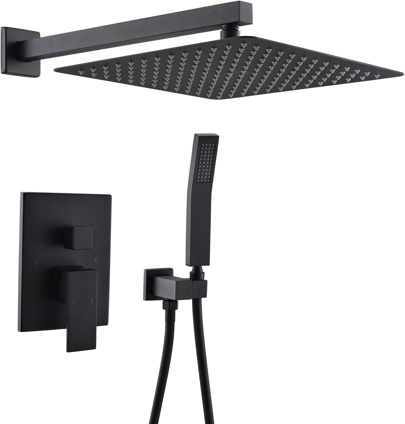 with High Pressure Rainfall Shower Head, Handheld Shower Head and Shower Faucet Valve, Bathroom Luxury Rain Mixer Shower Combo Set Wall Mounted, Black Rainfall Shower System 1