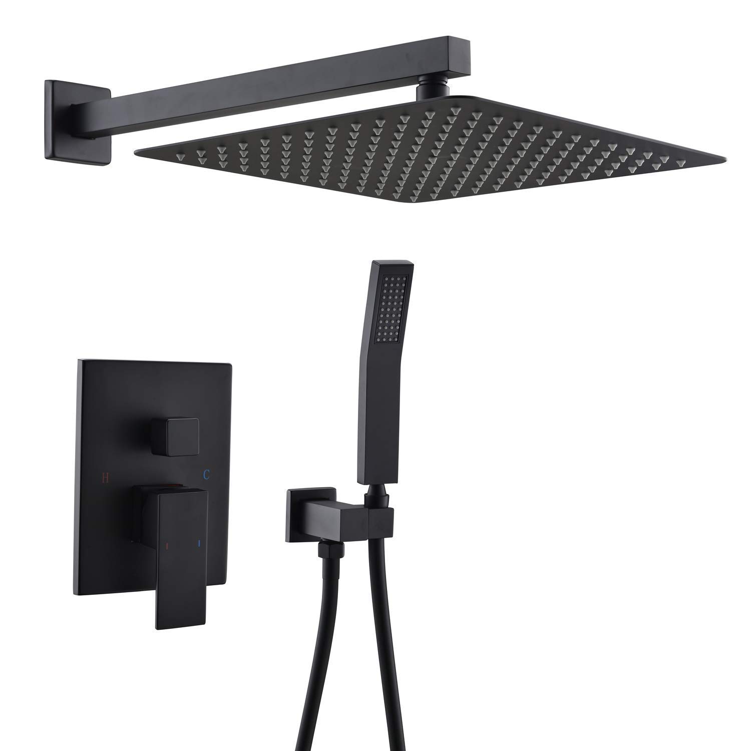 DFGHNBVC Shower System, With High Pressure Rainfall Shower Head, Handheld Shower Head And Shower Faucet Valve, Bathroom Luxury Rain Mixer Shower Combo Set Wall Mounted, Black Rainfall Sho