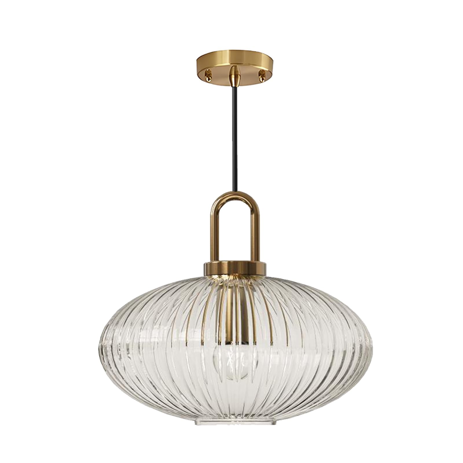 Lampadario Moderno in Vetro Trasparente a Righe, Lampada a Sospensione Regolabile con Finitura Ottone, Plafoniera E27 per Isola della Cucina, Sala da Pranzo, Camera da Letto (30cm)