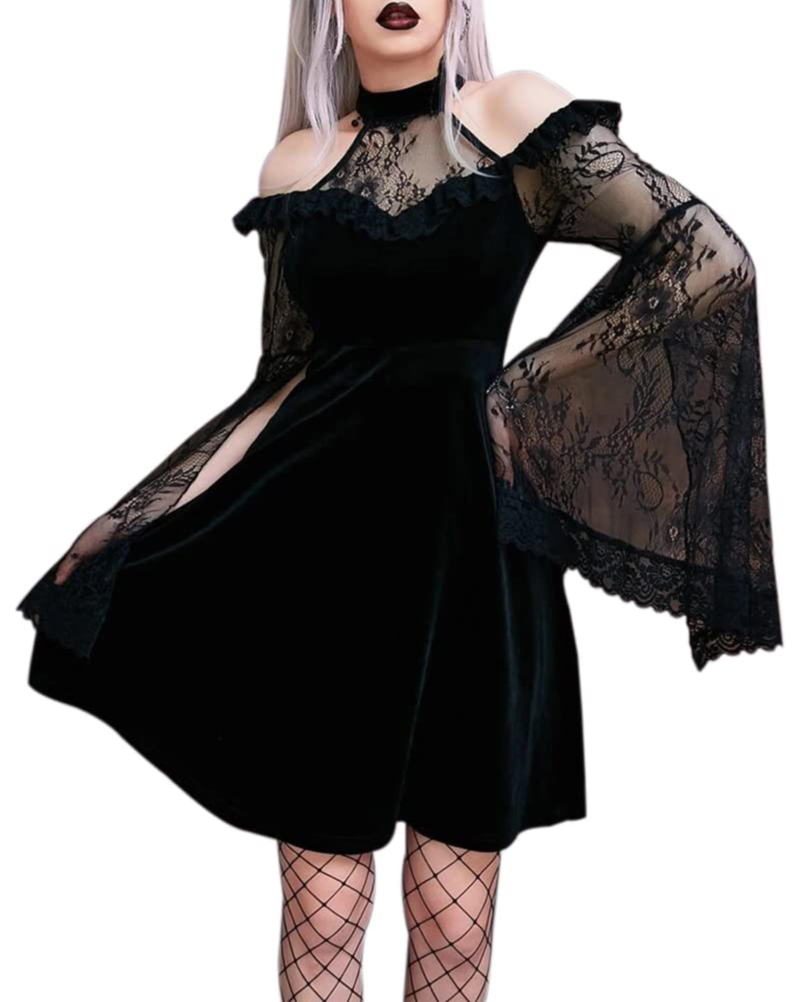 LVCBL Vestito Gotico Donna Vestito Halloween Donna Velluto Elegante