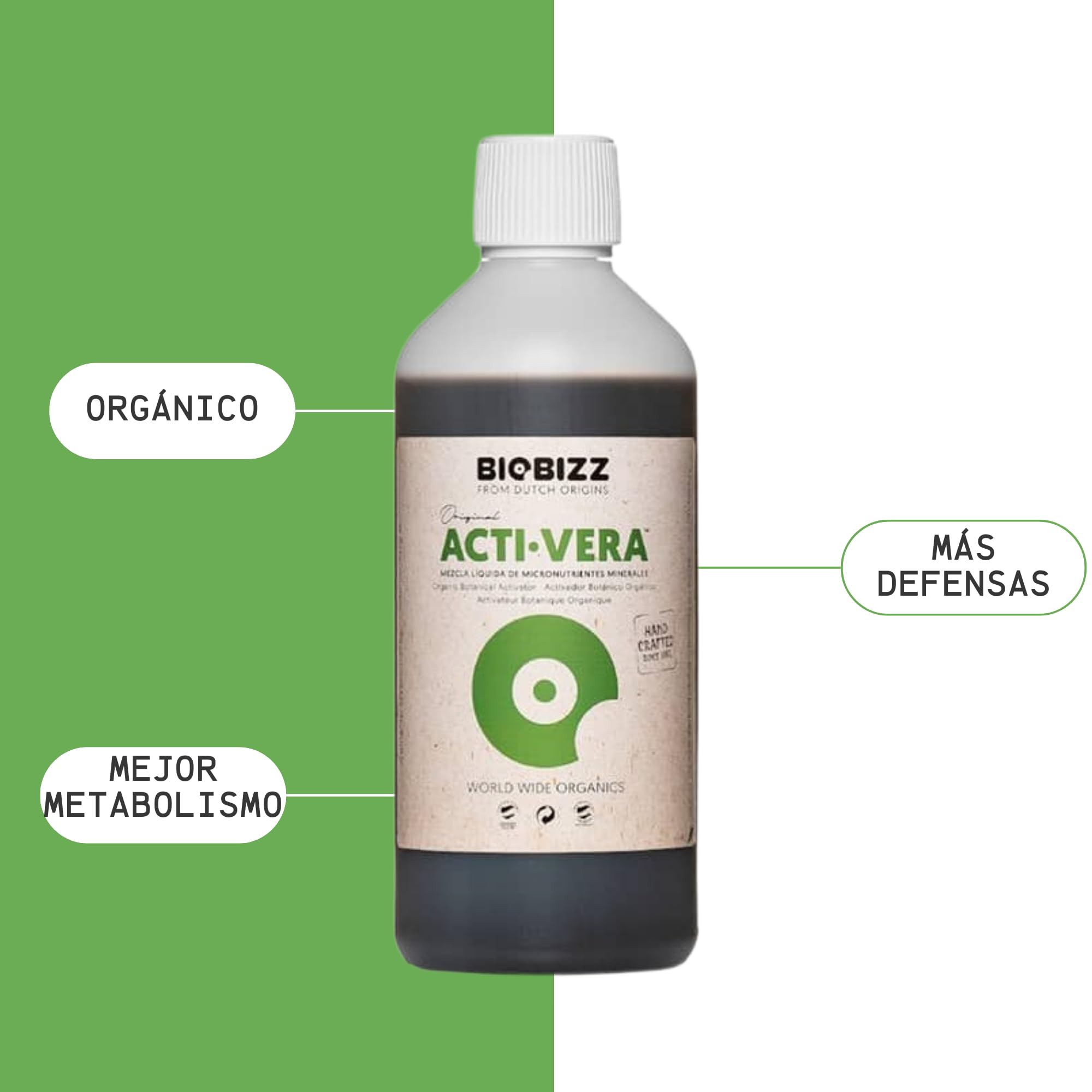 GROWMANIA Acti Vera de BioBizz 500 ml + Échantillon Boost Up de Up Nutrients + Verre Doseur | Revitalisant pour Plantes de Jardins Urbains | Améliore la Vitalité et la Floraison