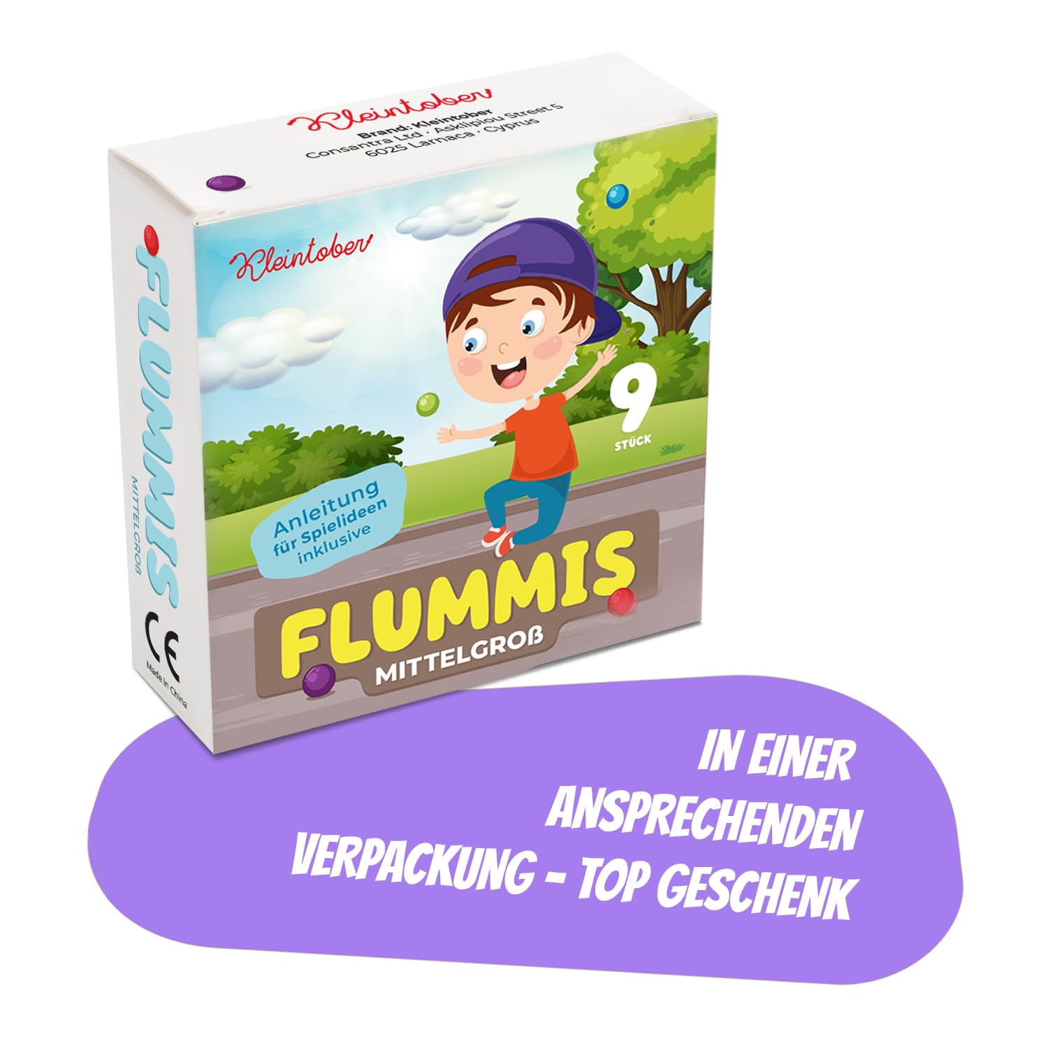 Kleintober Zestaw premium Flummi I z pomysłami na gry, duża 35 mm, upominek na urodziny dziecka, piłka Jump Ball I Flummies dla dzieci I Springball I urodziny dziecka prezent dla gości