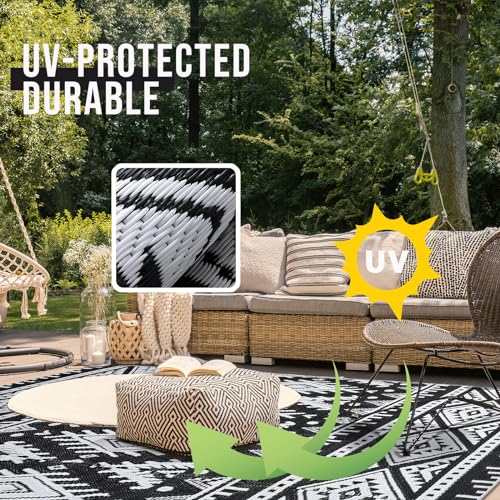 OLANLY-Outdoor-Rug-Waterproof-5×8-ft-Reversible-Plastic-Straw-Rug-Boho-Patio-Rug-Indoor-Outdoor-Carpet-RV-Mat-Outside-for-Patio-Camp-Picnic-Balcony-Deck-Backyard-Black-White OLANLY Outdoor Rug Waterproof 5×8 ft Reversible Plastic Straw Rug Boho Patio Rug Indoor Outdoor Carpet RV Mat Outside for Patio Camp Picnic Balcony Deck Backyard Black White