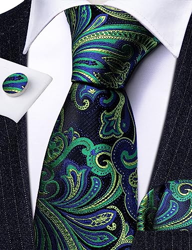 Image of Barry.Wang Paisley Tie Fashion Set Hanky Cufflinks Neckties for Men Woven Silk