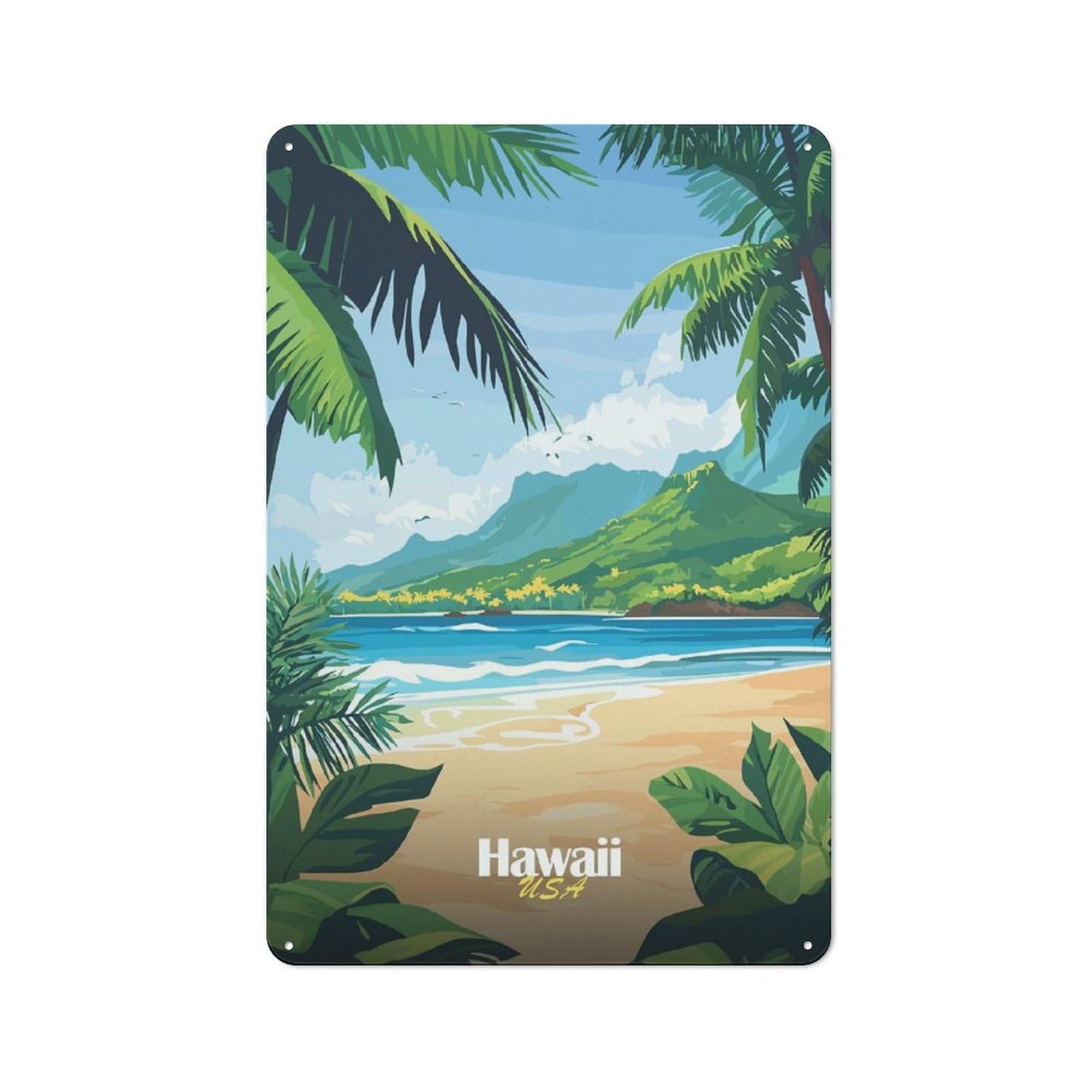 Junmoney Style-24 Creative Hawaii Beach Landscape Metal Desk Wall Sign 30X20cm, Study Room Decor For Home Office, Reading Corner Or Bedroom