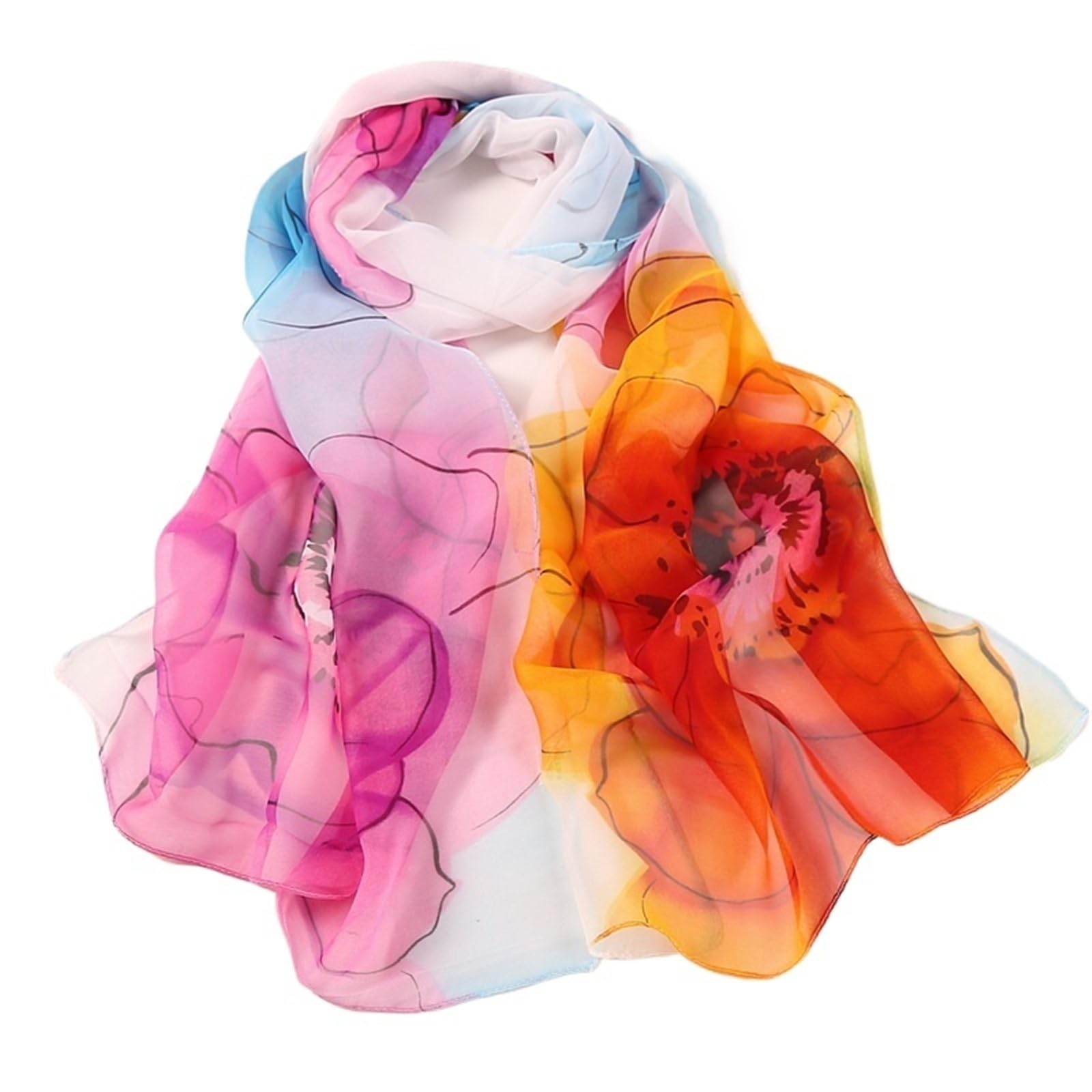Sciarpa leggera in chiffon floreale per donna – Sciarpa lunga trasparente con stampa di gigli per estate e spiaggia