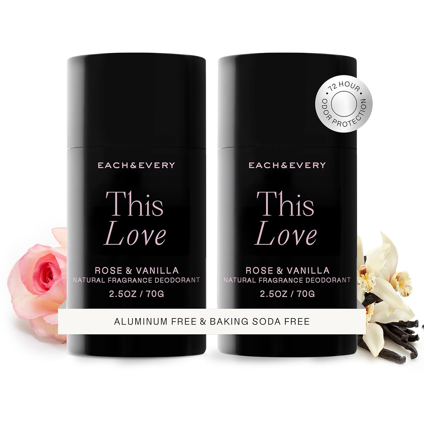 All Natural Deodorant for Men & Women - Aluminum- Free, Sensitive Skin, Plant-Based, Baking Soda-Free, Long Lasting 24 Hr Odor Control - Rose & Vanilla Travel Size Multipack, 2.5oz