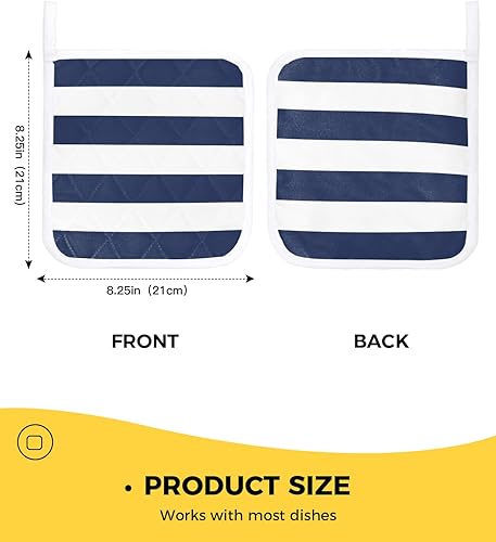Miniatura 3 de Paquete de 4 soportes para ollas con aislamiento térmico, diseño náutico moderno a rayas, lavable, juego de ollas para cocina, color azul marino,