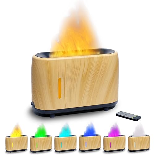 Romanplux Flame Diffuser Humidifier 7 Flame Colors,Essential Oil Aroma Therapy Diffuser with Waterless Auto-Off Protection,Fire Air Diffuser for Home,Office,Bedroom Wood Grain
