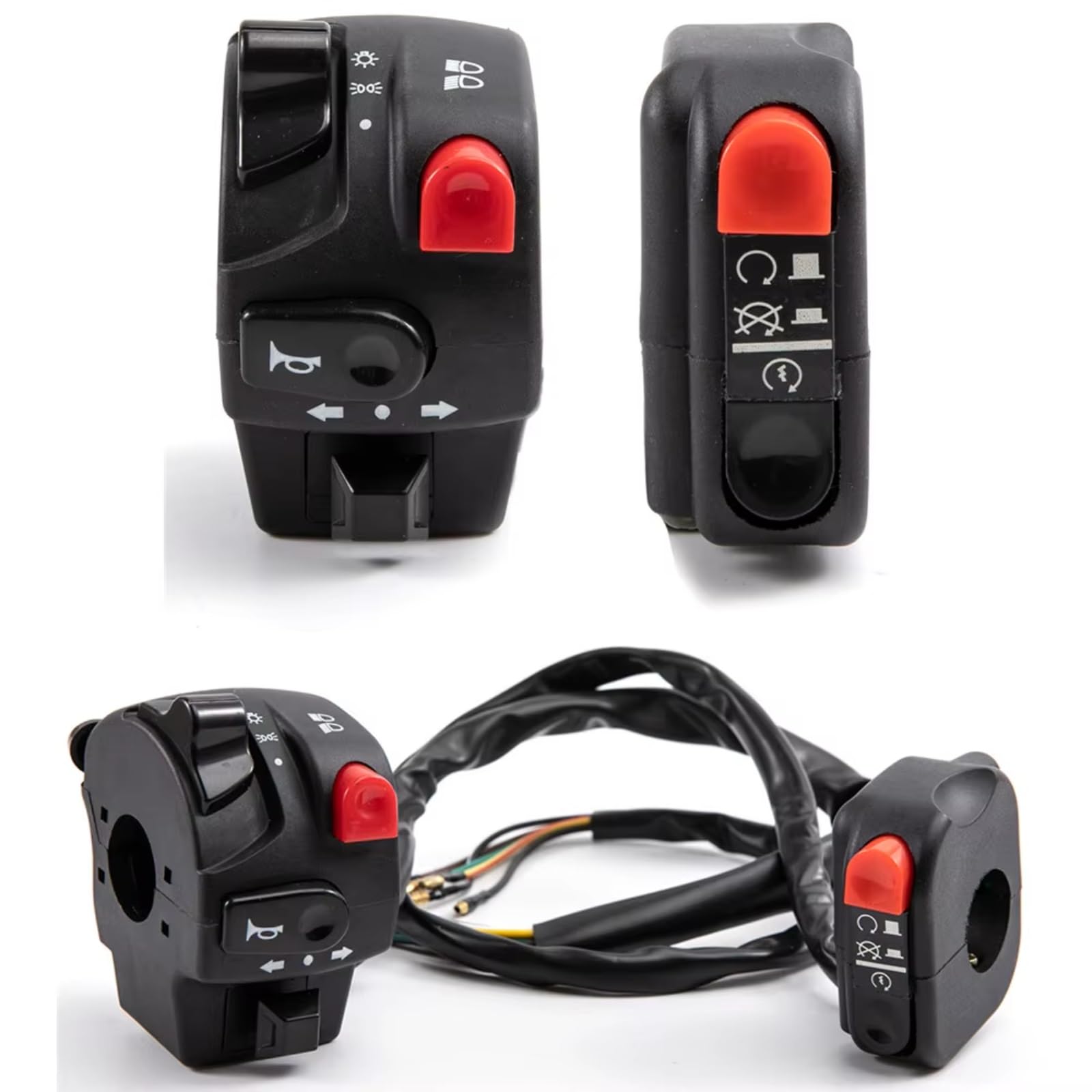 Interrupteur de Guidon Moto Interrupteur De Guidon Pour Moto 7/8" 22mm Universel Klaxon, Clignotants, Phare Antibrouillard Électrique, Démarrage, Coupe-circuit, Témoin Lumineux(1 Pair)