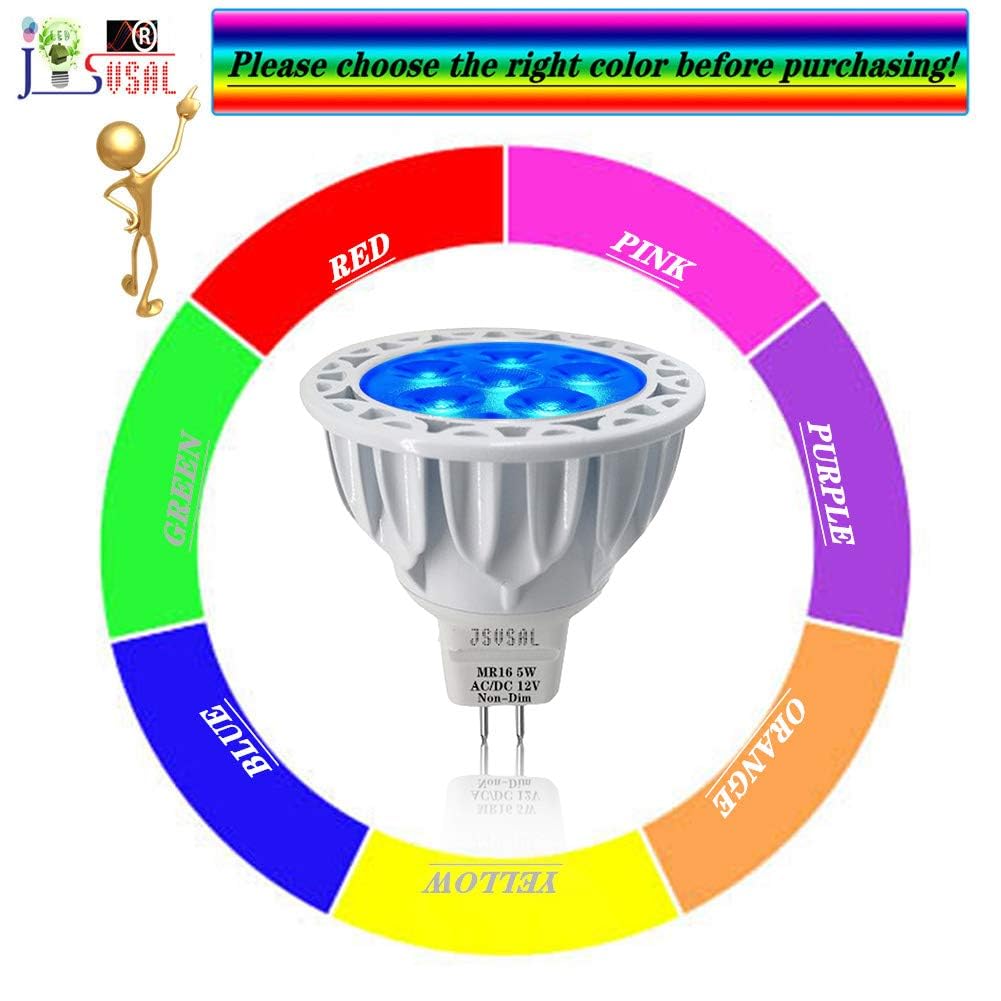 (6-Pack Not Dimmable Blue MR16 GU5.3 Bi-Pin Base LED Bulbs,5W,20W 35W 50W Halogen Equivalent,AC/DC 12V Low Voltage,40 Degree Spotlights for Landscape Yard Garden Tree Pool Holiday Lighting