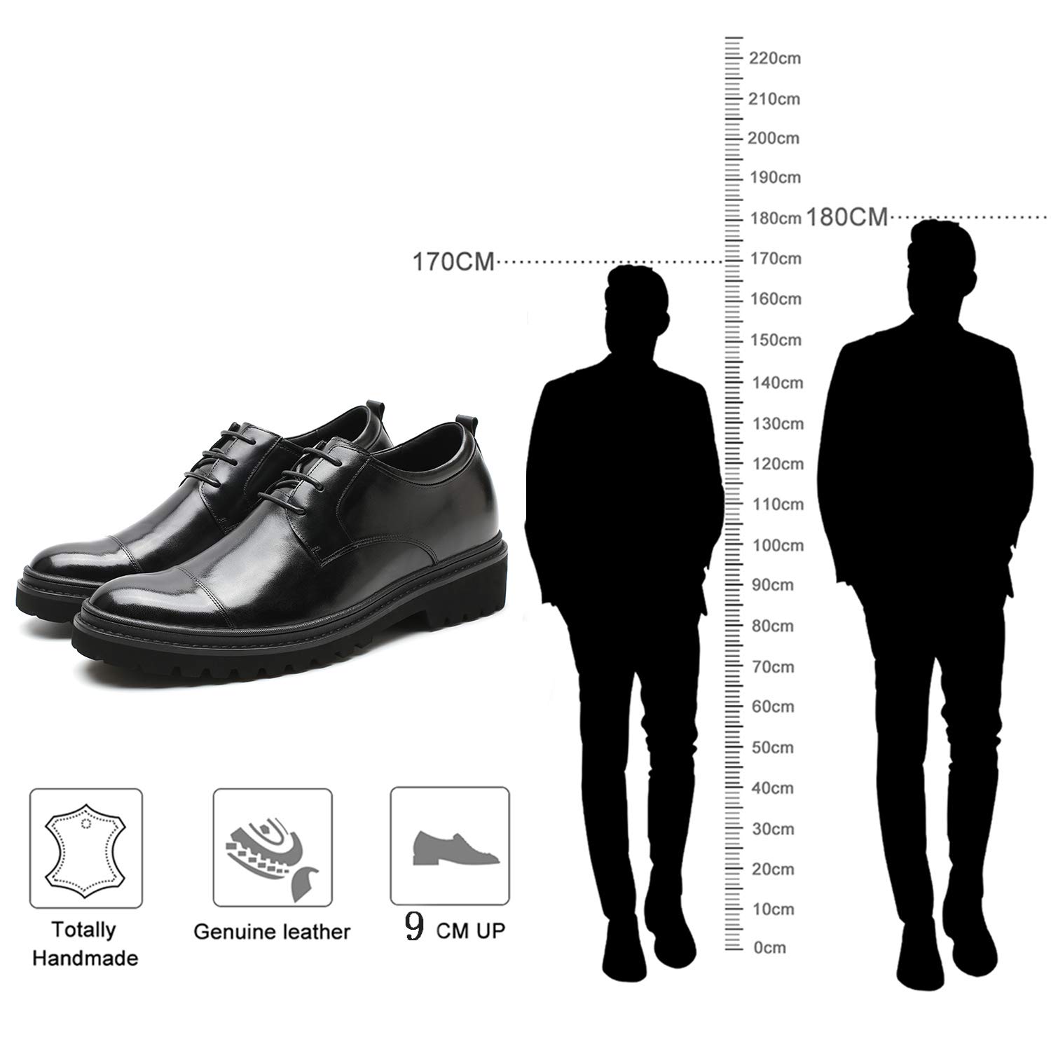 CHAMARIPA Scarpe Rialzate Uomo, da 7 cm in su, Aumento Altezza Invisibile, Eleganti Casual in Pelle Pieno Fiore