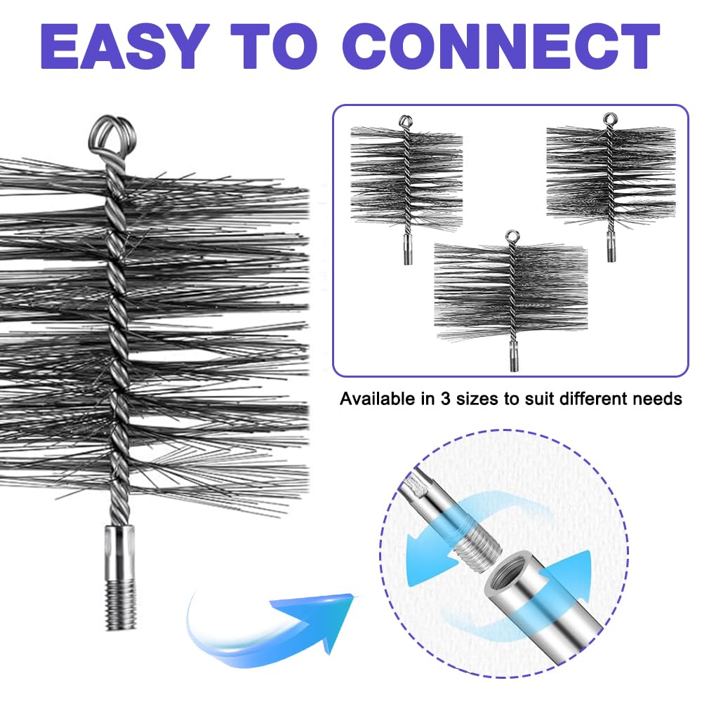Cepillos de reamontonado para chimenea, 3 unidades, kit de reamontonado Poele Pellet, erizo de acero inoxidable, metálico, cepillo para limpieza de chimenea (150 mm, 170 mm, 200 mm)