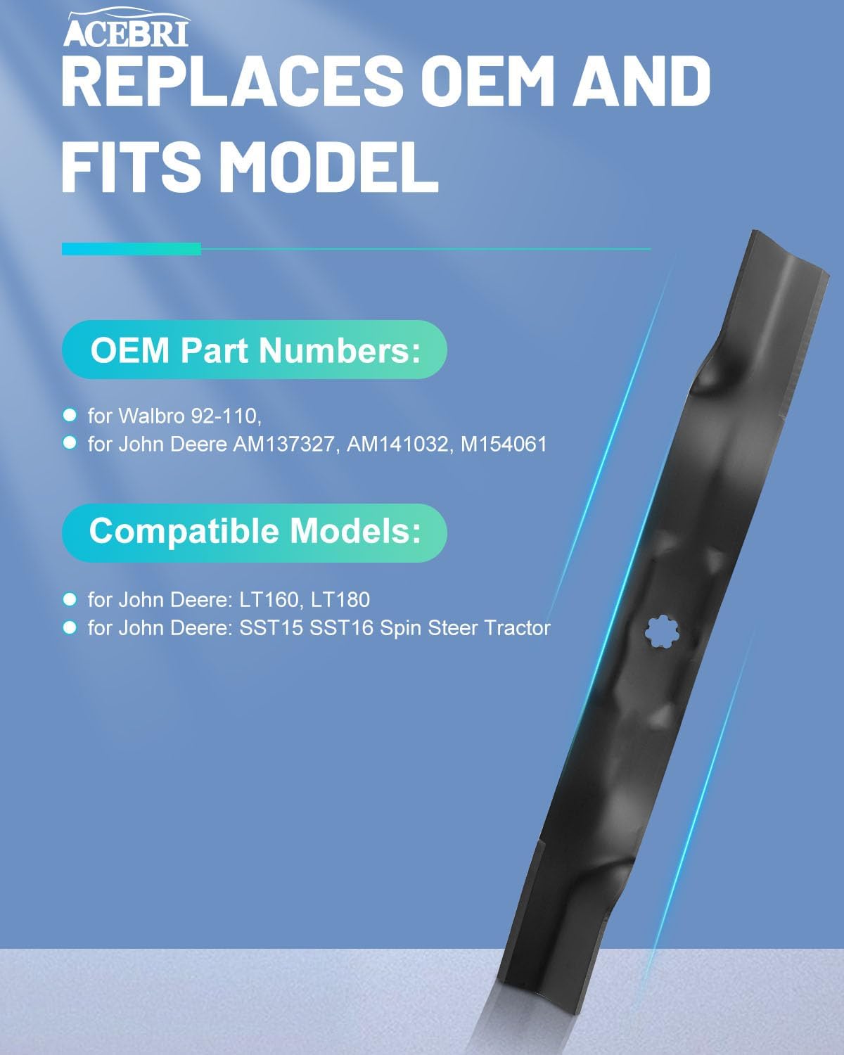 ACEBRI 42 '' mower Blades Fit for John Deere d105 d110 d125 d130 LT160 LA135 42 inch blades for John Deere AM137327, AM141032, M154061 2Pack
