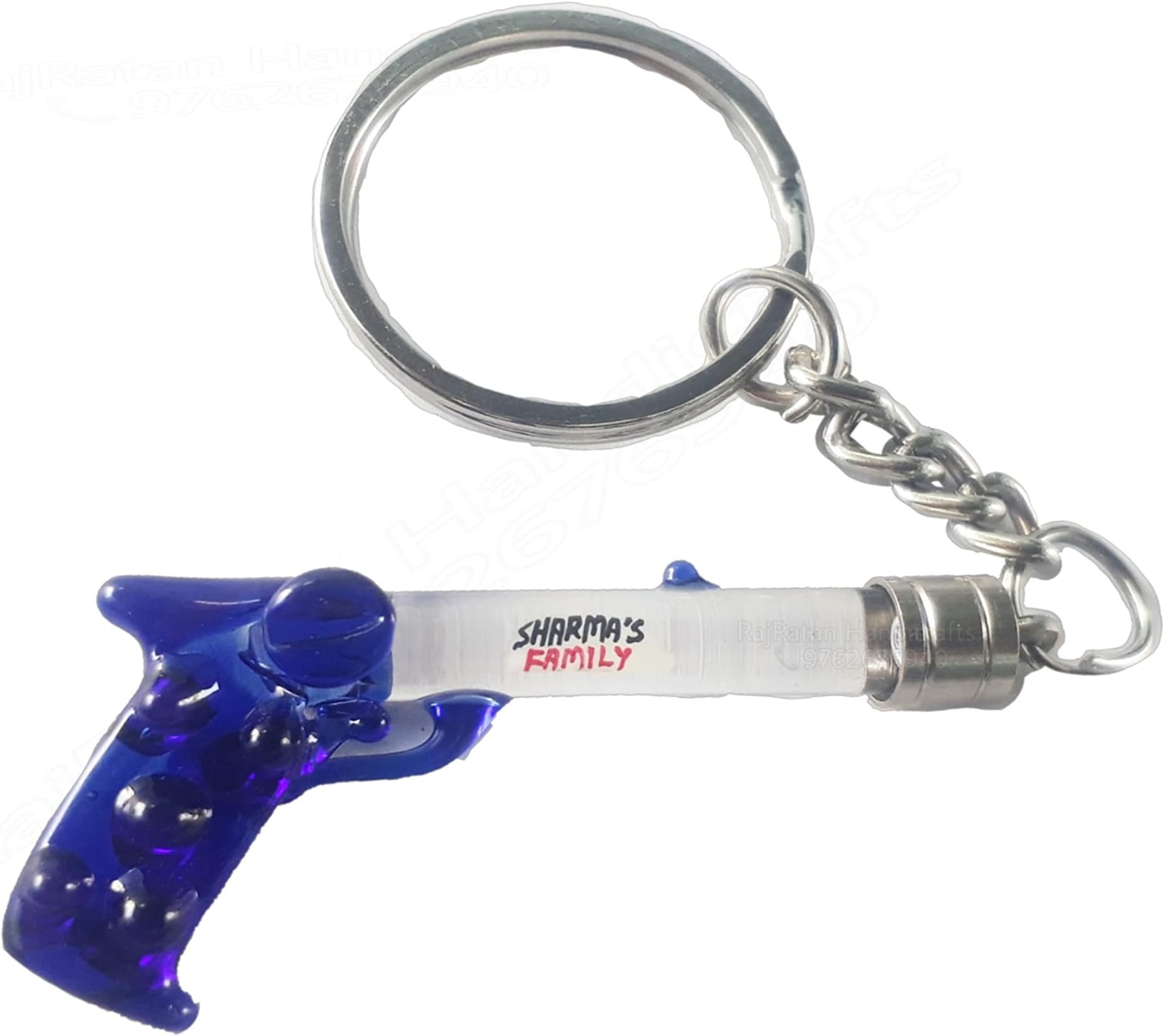 Generic"Custom Gun-Shaped Keychain with Blue Trigger and Personalized Name Engraved on Rice Grain - Make a Statement with this Unique and Attractive Accessory