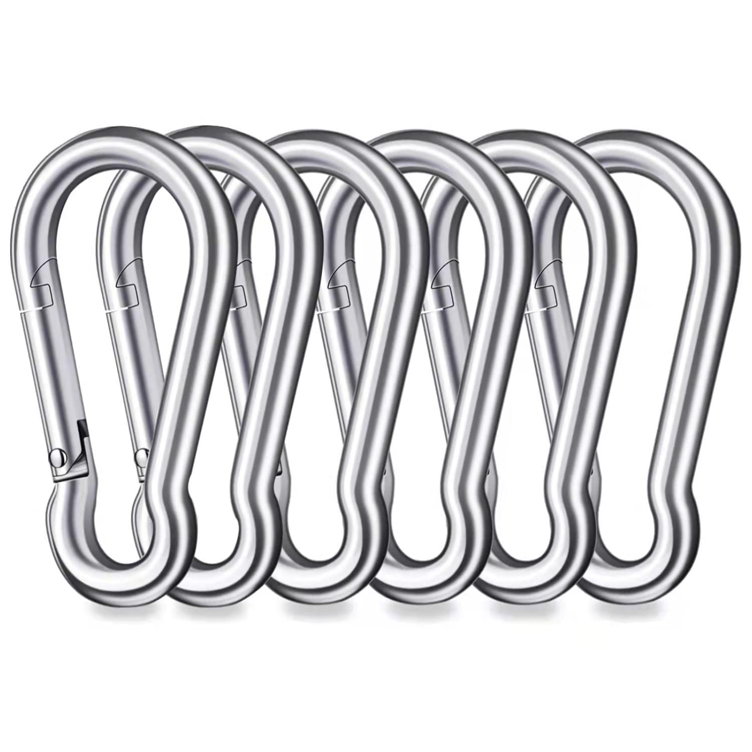 Mosquetón resistente, paquete de 6 ganchos de resorte de acero inoxidable 304 (650 libras) para acampar al aire libre, senderismo, columpio, hamaca, gimnasio (4 pulgadas)