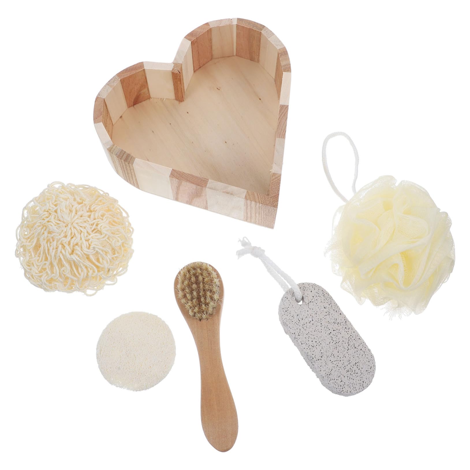 VICASKY 1Set Bath Spa Present for Women Heart Shaped Shower Essentials with Pumice Stone Loofah Slice Face Brush Foot Grinding Tool and Bath Flower for Birthdays Weddings