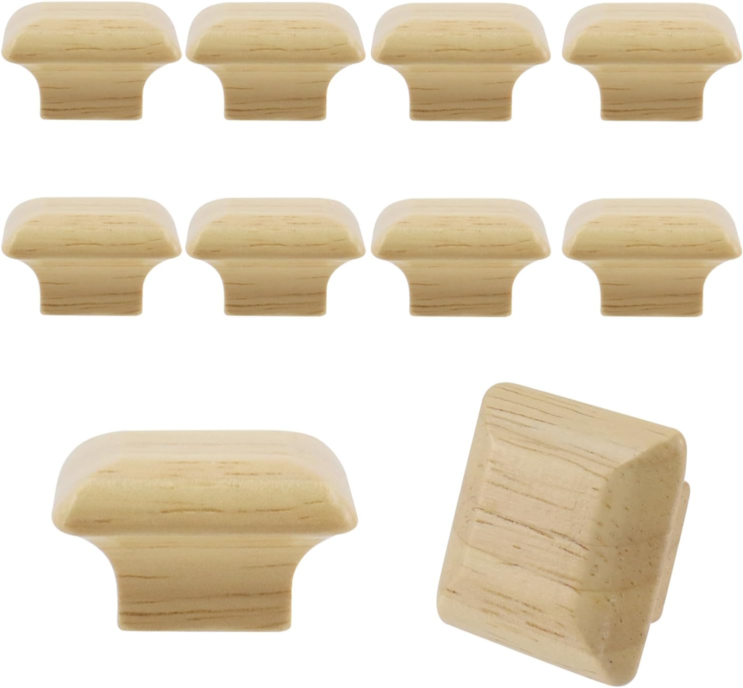 T Tulead Wooden Door Knobs Natural Wood Grain Furniture Pull Knobs 1.38"x1.38"x0.8" Square Drawer Dresser Knobs Cabinet Handle Hardware 10PCS with Screws